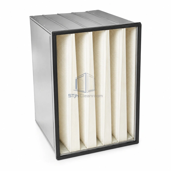 STJH-HIGH-AIRFLOW-MEDIUM-FILTER-1800 half-width steel filter with deep V-shaped pleated airflow channels