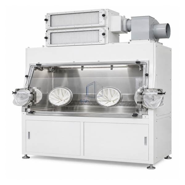 STjh 4 foot high-containment weighing system with stacked double HEPA filters and bag-in bag-out sleeves