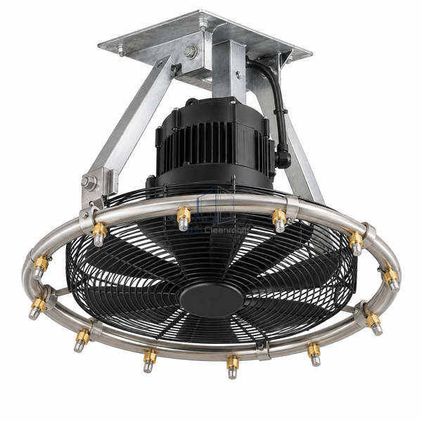 STjh 54 L/h high-pressure mist humidifier head with twelve nozzles around a broad fan ring on white.