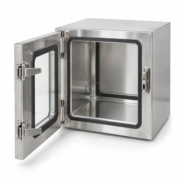 STjh compact 18 inch high-seal stainless pass box with thick gasket and twin compression latches