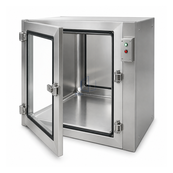 STjh medium 24 inch fully welded high-seal pass box with coved chamber and isolated electronic interlock