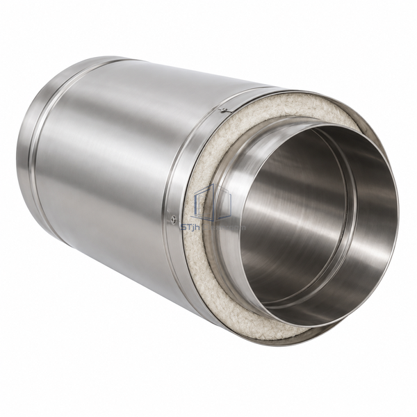 STJH-HIGH-TEMPERATURE-DOUBLE-WALL-EXHAUST-DUCT-DN300-760C main view on white of medium stainless double-wall duct
