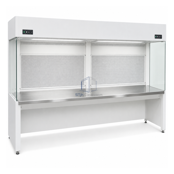 STjh extra-wide 8 foot horizontal clean bench with two-section rear HEPA wall and dual work positions