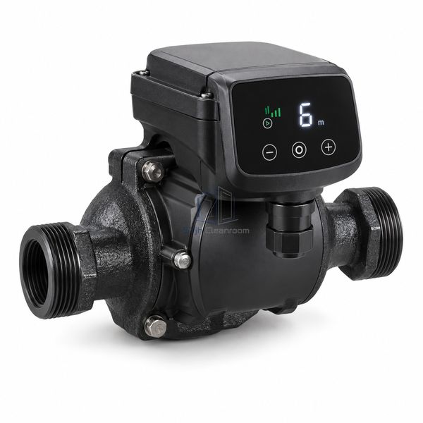 STjh DN32 6 m hot-water circulation pump with a compact body and electronic control head on white.