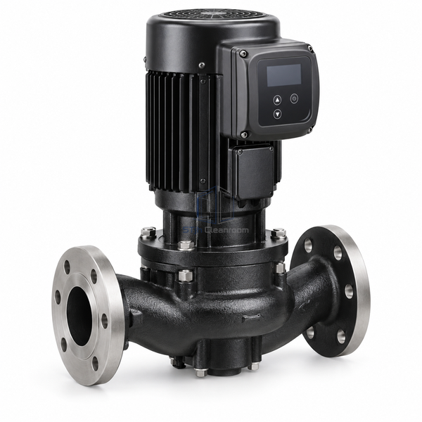 STjh DN50 12 m hot-water circulation pump with a medium flanged casing and integrated controls on white.