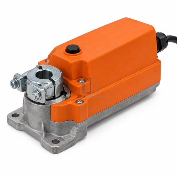 STJH-HVAC-DAMPER-ACTUATOR-40NM-FLOATING heavy gear housing and substantial shaft clamp on white