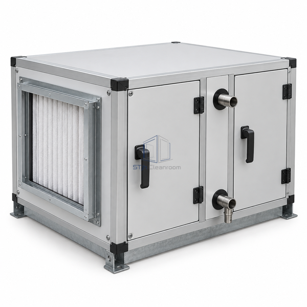 STjh 1101 CFM hygienic air handling unit with a compact square double-skin cabinet, white-background main view.