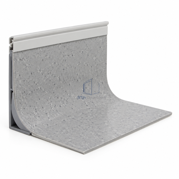 STJH self-coved vinyl assembly with 38 mm PVC former, curved sheet and upper transition shown on white