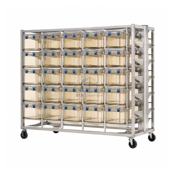 STjh double-sided ventilated cage rack with a stainless mobile frame