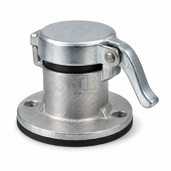STJH-INSTRUMENT-TEST-PORT-AIR-DUCT-1IN-INSULATION short raised zinc test fitting with cam cap on white