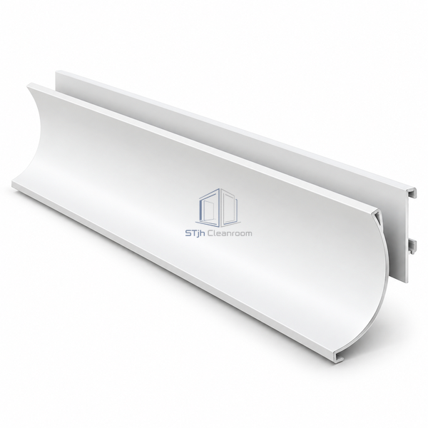 STJH-INTERNAL-CLEANROOM-COVING-PROFILE-R40 compact concave coving and carrier on a white background