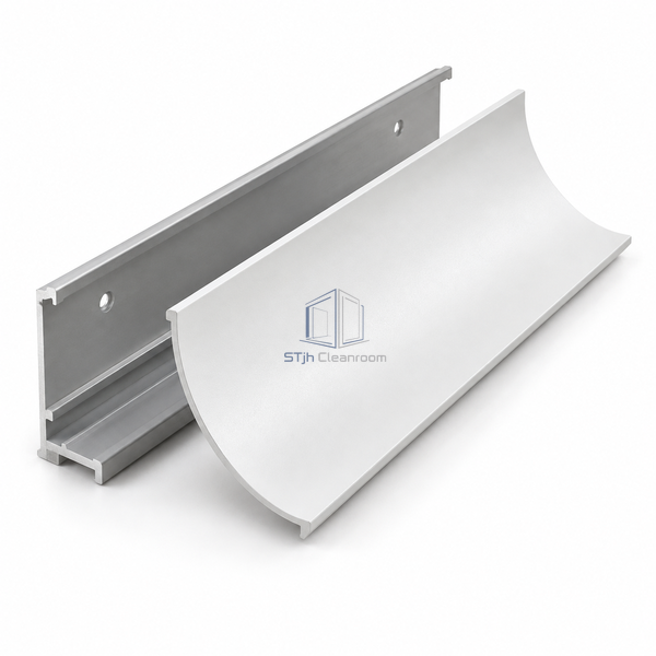 STJH-INTERNAL-CLEANROOM-COVING-PROFILE-R50 two-part white cove and backing channel on a white background