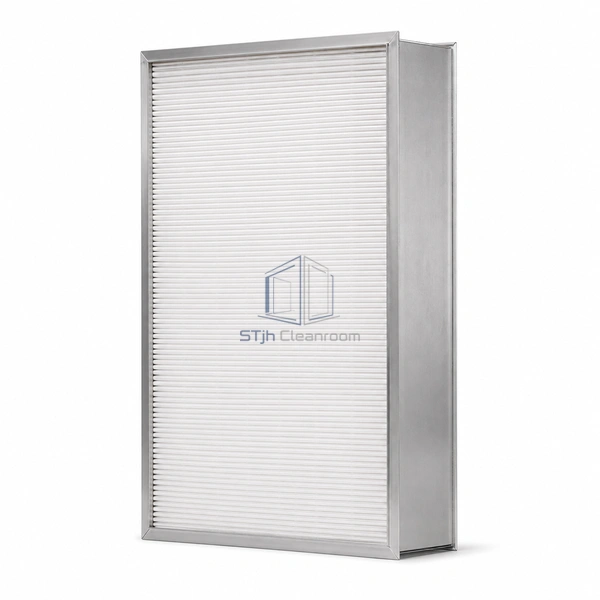 STJH-KNIFE-EDGE-HEPA-H14-305X610X109 tall aluminum HEPA panel with narrow raised perimeter on white