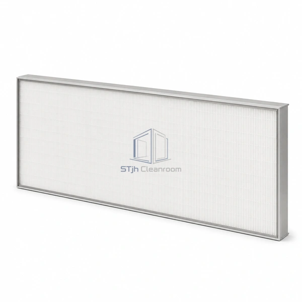STJH-KNIFE-EDGE-HEPA-H14-610X1220X109 long rectangular knife-edge HEPA filter on a white background