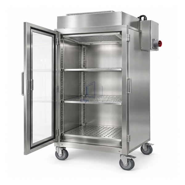 STjh 240 V two-door laminar-flow transfer cart with HEPA-ready roof unit and external power-conditioning enclosure