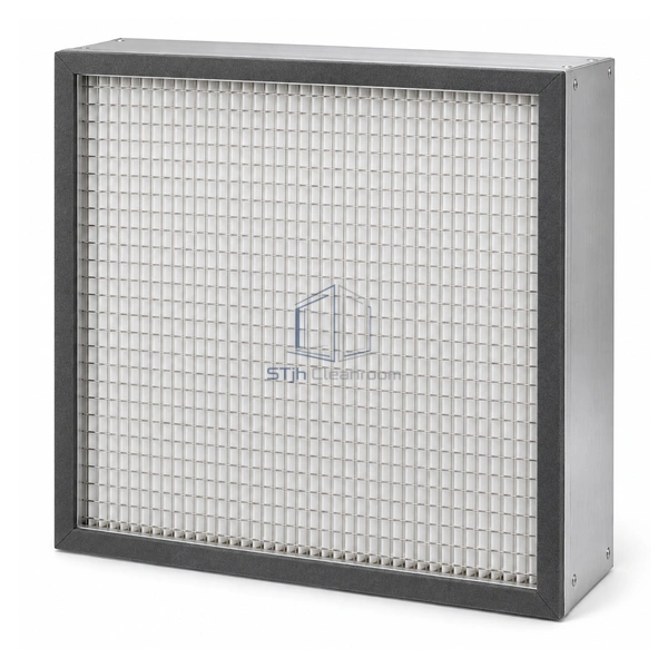 STJH-LOW-BORON-HEPA-H14-GASKET-24X24 square low-boron HEPA filter with dark compression gasket on a white background