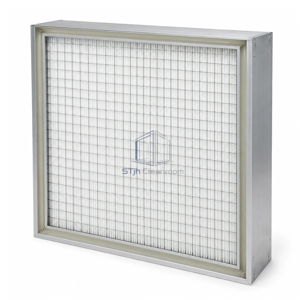 STJH-LOW-BORON-HEPA-H14-GEL-24X24 square low-boron HEPA filter with translucent gel trough on a white background