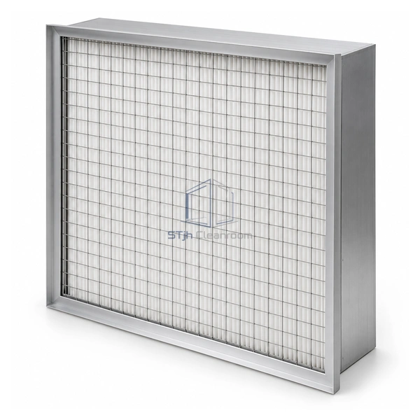 STJH-LOW-BORON-HEPA-H14-KNIFE-23X23 square low-boron HEPA filter with raised knife-edge sealing profile on a white background