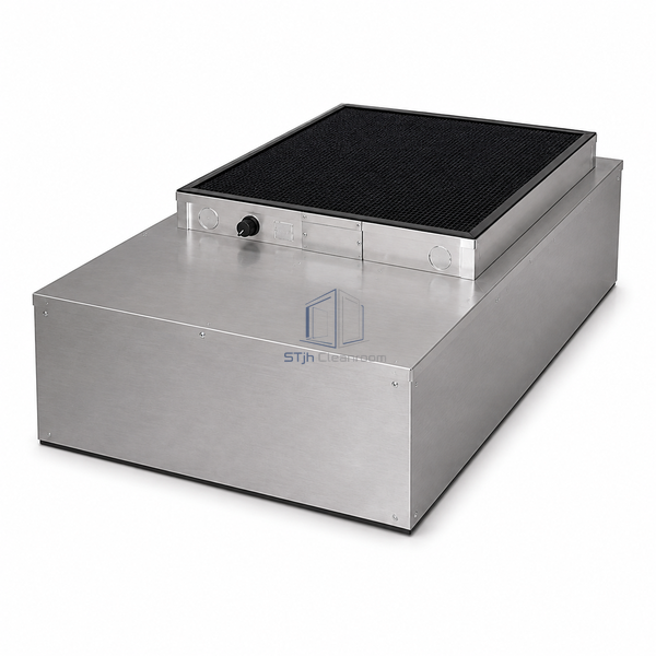 STjh 24 x 36 inch low-profile FFU with a rear square prefilter and exposed aluminum forward deck