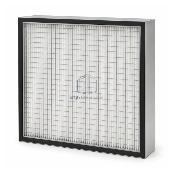 STJH-LOW-RESISTANCE-HEPA-H14-610 square HEPA filter with black compression gasket on a white background