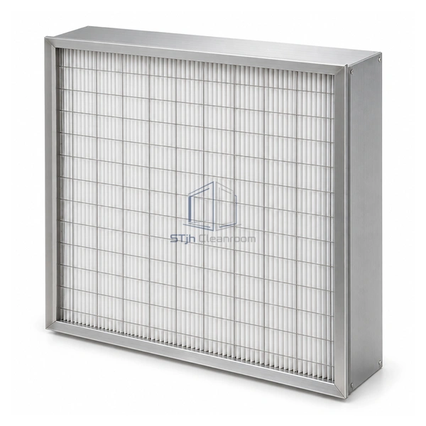 STJH-LOW-RESISTANCE-HEPA-H14-KNIFE610 square HEPA filter candidate with front sealing lip on a white background