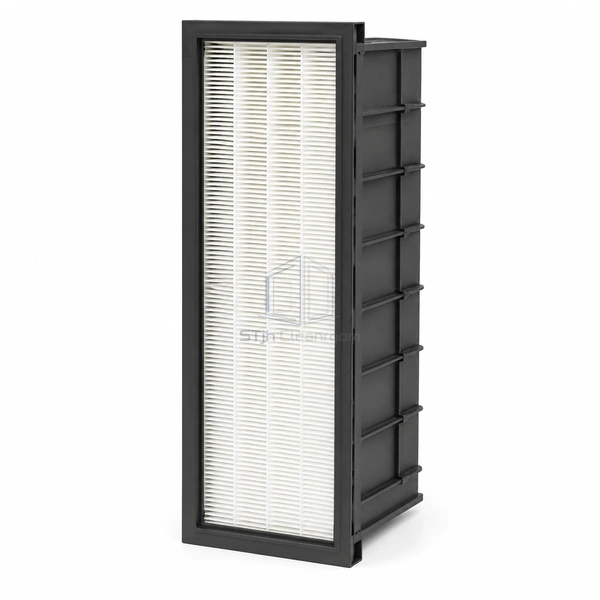 STJH-MINI-PLEAT-MEDIUM-FILTER-592X287-EPM1 half-width black mini-pleat medium filter on a white background