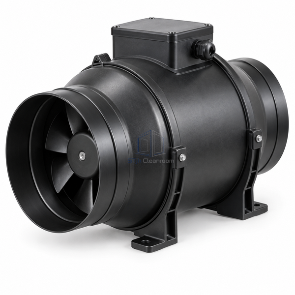 STjh 250 mm EC mixed-flow inline fan with a large deep polypropylene body and broad duct spigots on white.