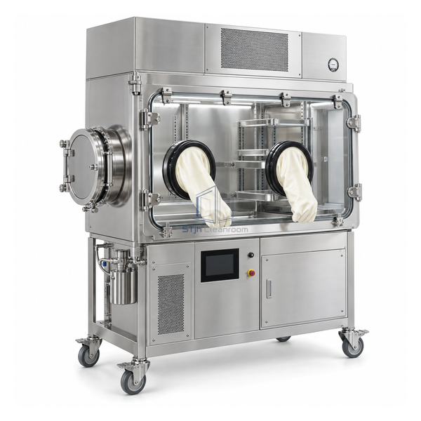 STjh mobile transfer isolator with a rigid chamber and decontamination module