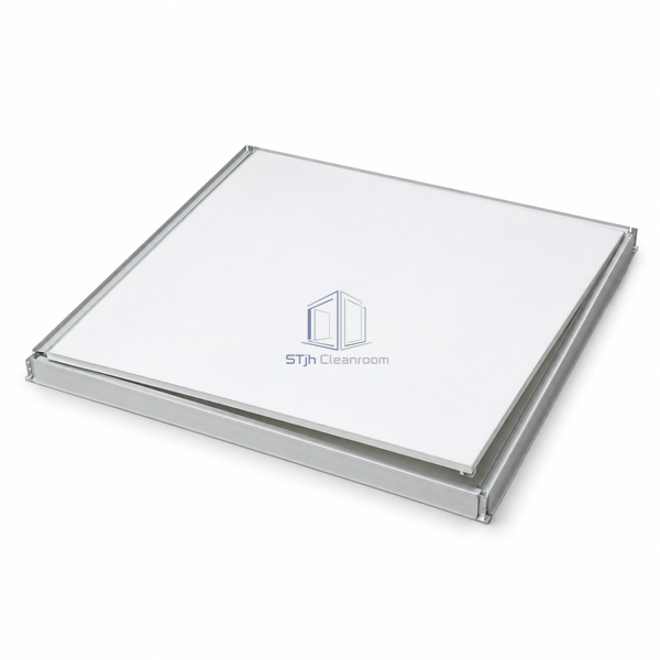 STJH-MODULAR-CLEANROOM-CEILING-PANEL-TGRID-610X610 square grid ceiling tile on white background