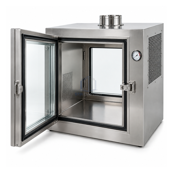 STjh medium 600 mm negative-pressure containment pass box with vacuum-glass door, exhaust grille and pressure gauge