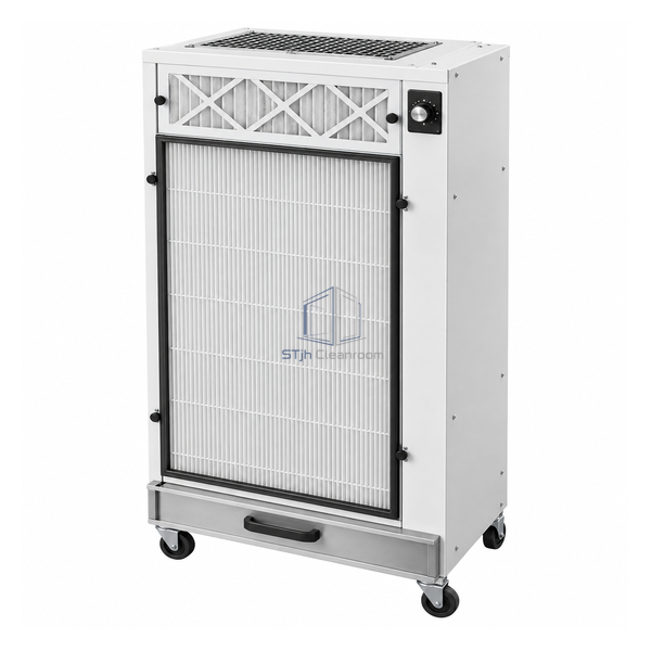 STjh long 16 by 36 inch reverse-flow HEPA unit with extended intake face and full dust collector pan