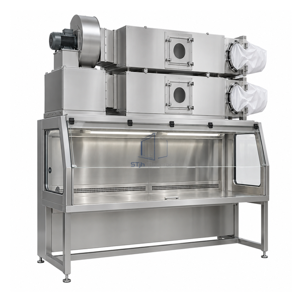 STjh 6 foot recirculating negative-pressure weighing enclosure with double HEPA housings and BIBO sleeves