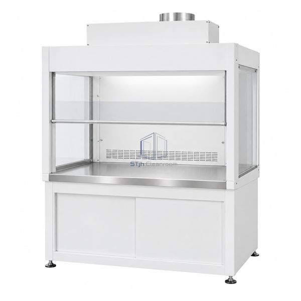 STjh 4 foot negative-pressure weighing station with HEPA exhaust housing, front sash and remote duct collar