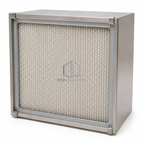 STJH-NUCLEAR-HEPA-AG1-GEL stainless nuclear HEPA filter with gel-seal frame on a white background