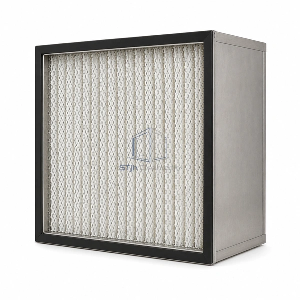 STJH-NUCLEAR-HEPA-AG1-STANDARD deep stainless filter with diamond expanded-metal faceguard and dark gasket