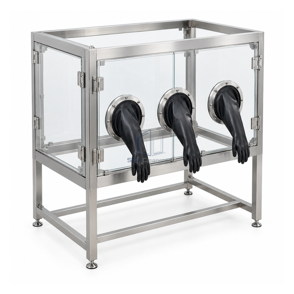 STjh passive open RABS with a stainless frame and clear barrier panels