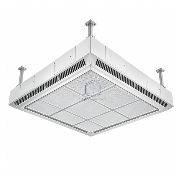 STjh large 3185 mm square operating-room laminar ceiling with broad H14 diffuser grid and recirculation slots