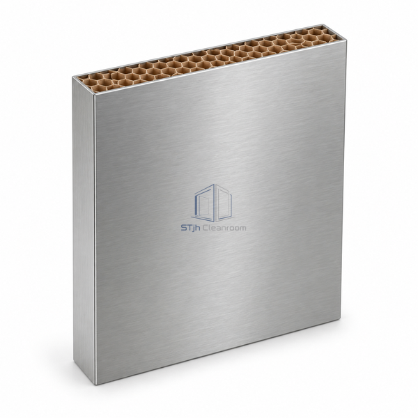 STJH-PAPER-HONEYCOMB-CLEANROOM-SANDWICH-PANEL-75-SS stainless paper honeycomb panel on white background