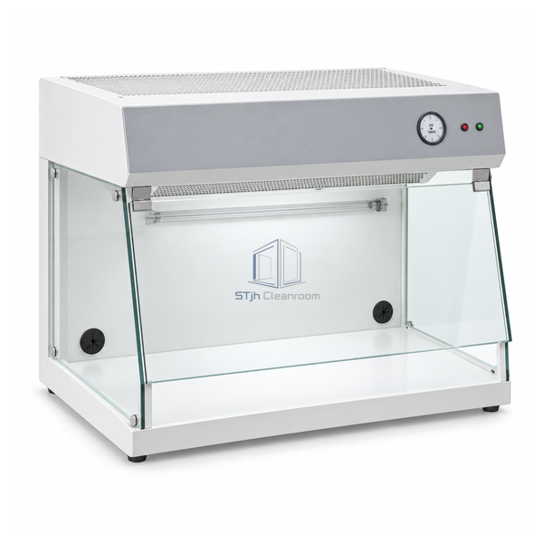 STjh 900 mm PCR preparation workstation with hinged glass sash and two plugged cable access ports