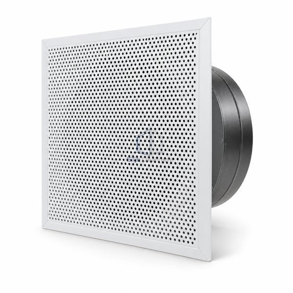 STJH-PERFORATED-FACE-AIR-DIFFUSER-623-DN315 white-background main view of large perforated diffuser and broad collar