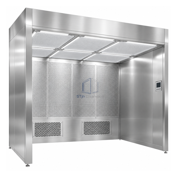 STjh large 2400 mm full-SUS304 weighing booth with multi-section H14 roof and twin exhaust grilles