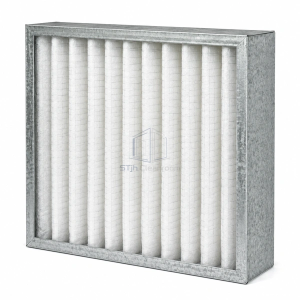 STJH-PLEATED-PRE-FILTER-COARSE65-96 deep galvanized pleated panel showing its broad side on white