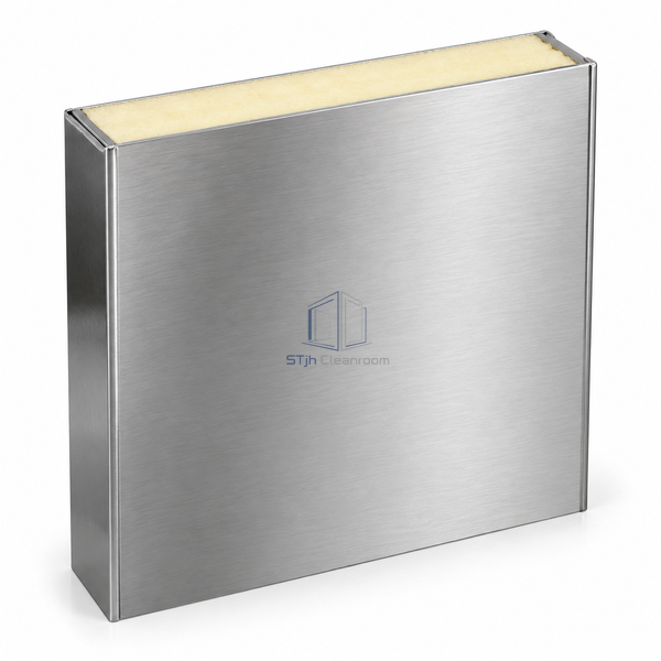 STJH-POLYURETHANE-CLEANROOM-SANDWICH-PANEL-100-SS stainless PUR insulated panel on white background