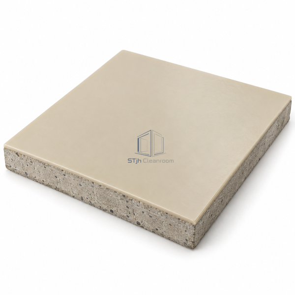 STJH TE20 polyurethane flooring sample with a smooth face and thin fine-filled elastic resin edge on white
