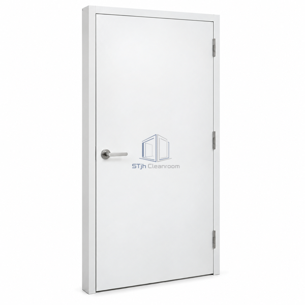 STjh rock-wool steel cleanroom door main image on white, showing a solid blade, silver handle and metal surround.