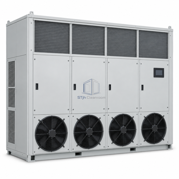 STjh 160 kW precision temperature and humidity control unit with four fans across a broad cabinet on white.