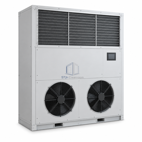 STjh 77 kW precision temperature and humidity control unit with a wide two-fan cabinet on white.