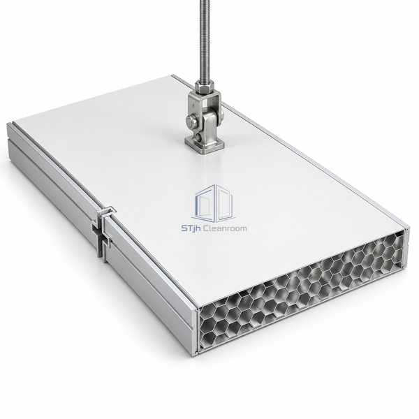 STJH-REINFORCED-WALK-ON-CLEANROOM-CEILING-PANEL-65-CRUCIFORM ceiling deck and suspension on white background