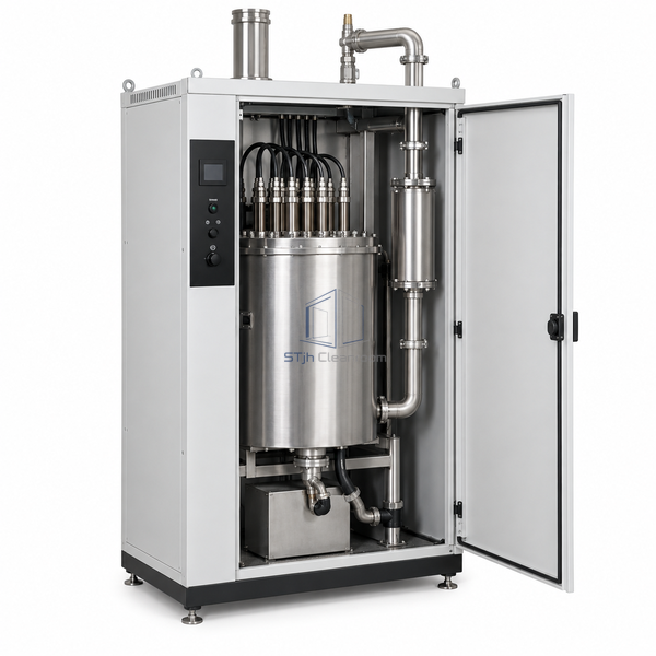 STjh 80 kg/h resistive steam humidifier with a high-capacity vessel and broad heating-element assembly on white.