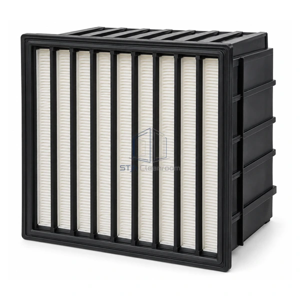 STJH-RIGID-BOX-AIR-FILTER-MERV15-292 deep black molded rigid-box air filter with dense media packs on a white background